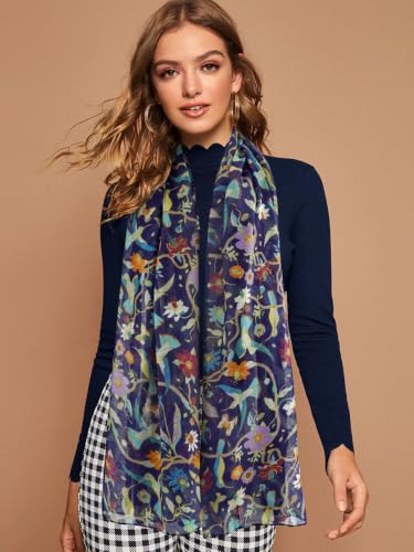 Image of GERINLY Scarfs for Women Lightweight Cotton Feel Scarves Floral Birds Print