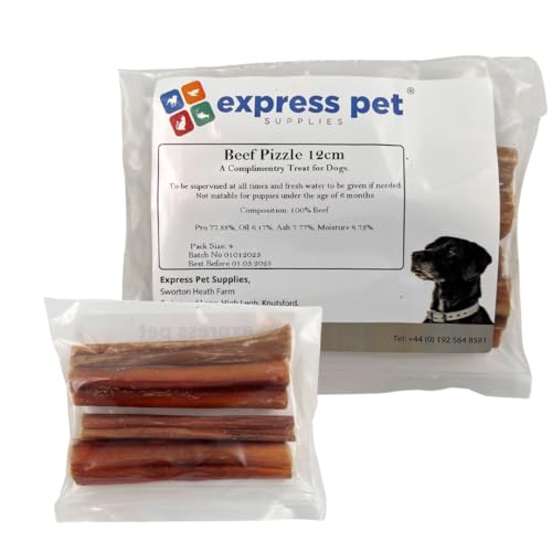 Express Pet Supplies 4 x Extra Thick (5-6) Beef Bully Pizzles Sticks Dog Dental Sticks, 100% Natural Air Dried PIzzles Stick Chews for Dogs