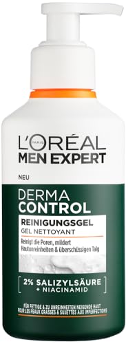 L'Oréal Men Expert Anti-Pickel Gesichtsreinigung für Männer, Waschgel für unreine & zu Akne neigende Haut, Herren Cleanser für das Gesicht mit 2% Salicylsäure & Niacinamide, Derma Control, 1 x 260 ml
