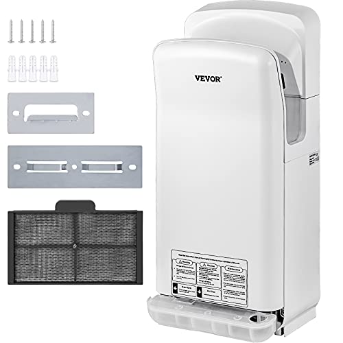 VEVOR Händetrockner 2000W Kommerzieller elektrischer Händetrockner HEPA-Filter Wandhandtrockner Kohlebürstenmotor Händeföhn Weiß Luftgeschwindigkeit 100m/s ideal für Flughäfen Büros Einkaufszentren