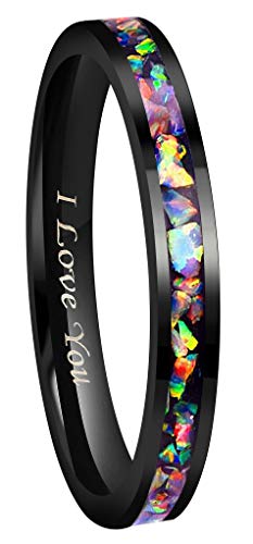 Bague en tungstène opale noire de feu 4 mm cadeau de mariage idéal