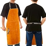CROWNSHOP Tool Aprons Work Apron 62.5X88cm Leather Welding Work Aprons Heat and Flame Resistant with 3 pockets Woodworking Fireproof Canvas Apron Heavy Duty Workshop Aprons for Welders and Blacksmiths - Image 7