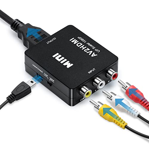 Aolirot Conversores de vídeo 1080P, 2022 Convertidor AV a HDMI de Audio y Video Soporte con Cable de Alimentación USB para DVD STB PS2 Gamecube VHS Camara Laptop VCR Proyector