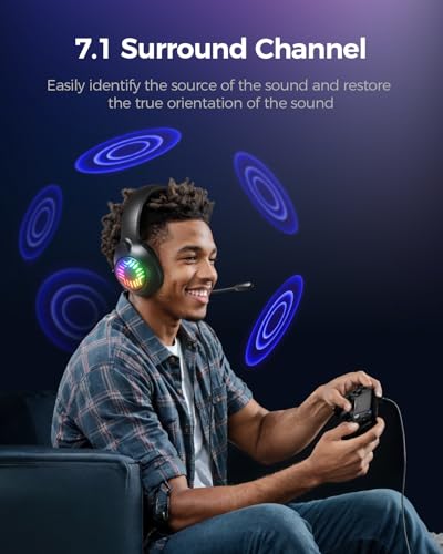 Stereo Gaming Headset, Wired Gaming Headphones Over Ear, Noise Cancelling Mic, 9 Colors Gradient RGB Ligh, Soft Memory Earmuffs for PC, Xbox One/Series PS5 PS4 Controllers, Nintendo (Black) - Image 4