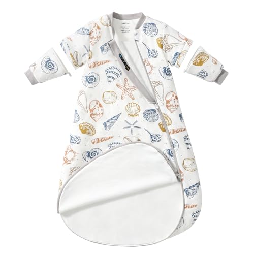 Image of usbettas Baby Sleep Sack 18-24 Months, Cotton Detachable Long Sleeve Sleep Sack, 2.5 Tog Toddler Sleeping Sack with Temperature Strips, 2-Way Zipper Wearable Blankets for Newborns, Ocean