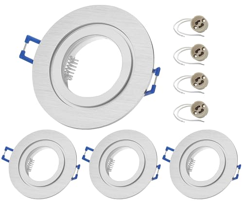 Sweet Led 4x Cadre encastrable incluant douille GU10 - Spots encastrables IP44 pour salle de bain, spots LED encastrables ronds en aluminium - Ø 84mm, argent
