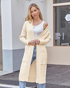 Saodimallsu Gebreid vest dames korte V-hals cardigan lange mouwen open front sweater grof gebreid knoopsluiting pullover effen casual gebreid cardigan, abrikoos, XL