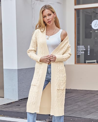 Image of Onedreamer Womens Long Cardigan Sweaters Open Front Cable Knit with Pockets
