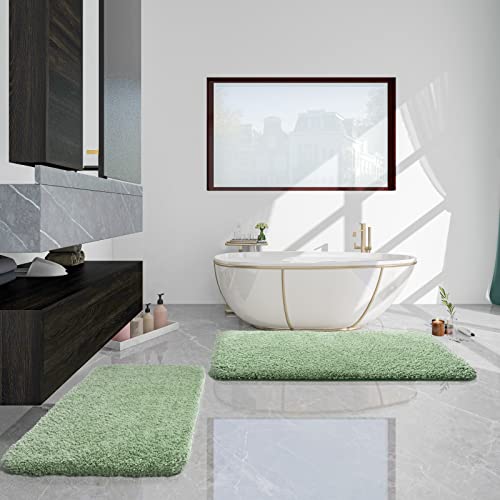 Yihouse Thick Microfiber Bathroom Rug Soft Bath Mat For Bathroom Machine Washable Non Slip Absorbent Shower Carpet Rug 24" X 36" Light Green #TOP6