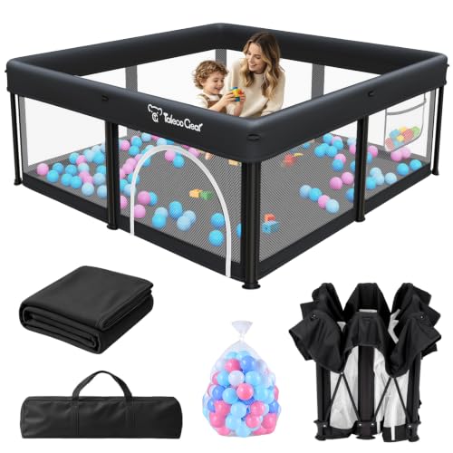 Image of TOREVSIOR Foldable Baby Playpen with Mat, 50 inchx50 inch Collapsible Play Pen for Babies and Toddlers, Indoor & Outdoor Kids Safety Play Pen, Portable Play Yard, Foldable Baby Playpen with 50 Ocean Balls