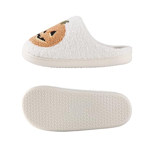 Halloween Pumpkin Slippers for Women Men Spooky Slides Soft Plush Fuzzy House Slippers Indoor Outdoor Shoes3