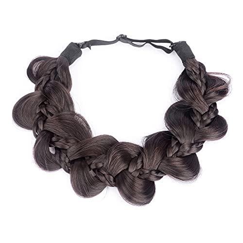 BOBIYA Kinky Gourd Synthetic Hair Braided Headband Wide Plaited Elastic Stretch Plait Hair Headband (Brunette Brown)