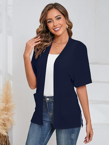 Image of Heymoments Women's Lightweight Open Front Knit Cardigans Short Sleeve Casual Soft Drape Summer Cardigan S-2XL