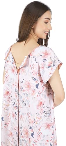 NY Threads Hospital Gown, 100% Microfiber Patient Gown (Large-X-Large, White Rose - Pink)