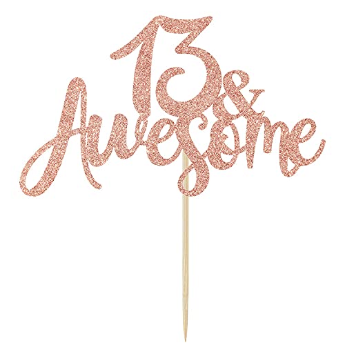 Image of FestikoRose Gold Glitter 13 Awesome Cake Topper - Official 13 Teenager -13 & Fabulous - Boy /Girl 13 Years Old - Happy 13th Birthday Party Decoration