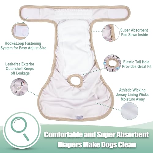 Image of wegreeco Washable Female Dog Diapers Highly Absorbent Reusable Diapers for Dog in Heat Period, 3 Pack (Flamingoes, X-Large)