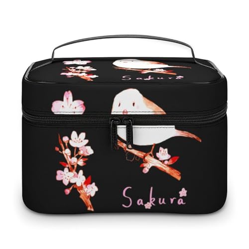 メイクボックス コスメ収納 大容量 鳥 桜 ピンクの花 和風 化粧ポーチ 化粧品入れ メイク収納ケース 軽量 持ち運び アクセサリー 小物入れ おしゃれ 旅行 出張用 プレゼント