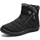 AWZFPC Mens Winter Snow Boots Water-Resistant Ankle Boots Fur Lined Warm Walking Boots Outdoor Anti-Slip Side Zipper Hiking Shoes Fashion Comfortable Mid Calf Shoes All_Black Size 8