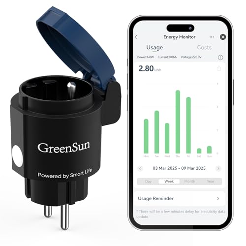 Prise WiFi extérieure pour jardin connecté GreenSun Smart Life étanche IP44 bleu noir