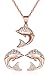 Produktbild Yumilok Roségold 925 Sterling Silber Zirkonia Delfin Ohrstecker Halskette Schmuck Set Ohrringe Kette mit Anhänger Set für Damen Mädchen