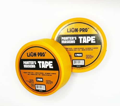 Image of Lion-Pro Painter's Masking Tape, 1.4 Inch Wide (1.4 in. x 55 Yds), Professional-Grade, High Adhesion, Ideal for Multi-Surface Use, 1 RolL (1, Chrome Yellow, 1.4 INCH)