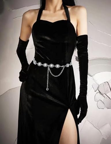 Image of TOPACC Bling Silver Western Chain Belts for Women Evening Fashion Rhinestone Belt Wedding Bridal Belt for Formal Dresses Jeans