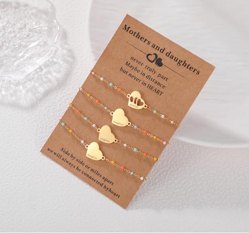 Image of DS Mother Daughter Bracelets Set,18K Gold Plated Stainless Steel Heart Jewelry for Women Girls,Mothers Day Gifts for Mom /Daughter,Adjustable Matching Bracelets for Mommy and Me gift box packaging