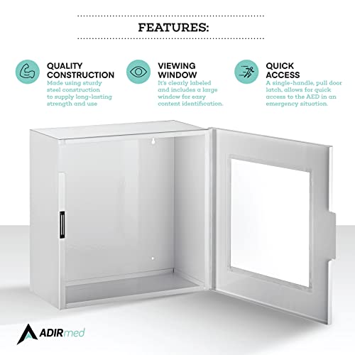 Adirmed Non-Alarmed Steel Cabinet Defibrillators 15" W X 15" H X 7" - Standard Wall Mounted Enclosure - Easy Access Storage For Emergency Situations (Defibrillators) #TOP4