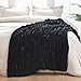 Lotus Karen Faux Fur Throw Blanket - Stripe Faux Rabbit Fur Blanket for Couch, Cozy Soft Fluffy Fuzzy Blanket, Warm Thick Furry Plush Shaggy Small Blankets for Women, Black,50x60 Inches