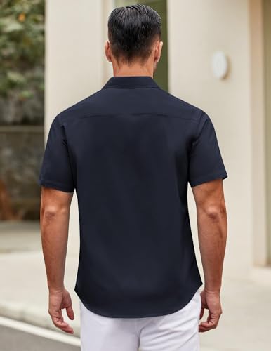 Image of COOFANDY Mens Short Sleeve Casual Button Down Shirts Summer Untucked Dress Shirts with Pocket