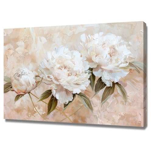 Toile pivoine blanche 40x60cm encadrée pour créer un salon moderne et zen