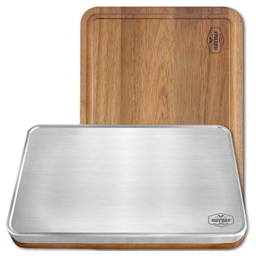 HAVHAF Stainless Steel Cutting Boards For Kitchen With Lip(Wood & Metal, 15"x10") - Non Plastic Non Toxic Acacia Wooden Double Sided Cutting Chopping Boards For Kitchen For Defrost | Best Gift Idea