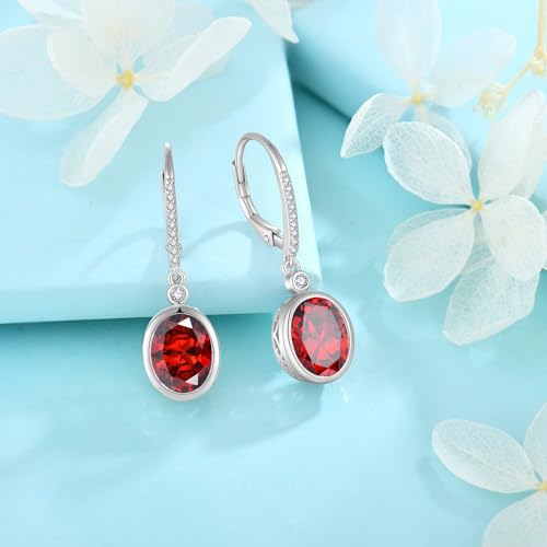 FJ Oval Cut Dangle Drop Earrings 925 Sterling Silver Leverback Earrings Birthstone Jewelry Gifts for Women4
