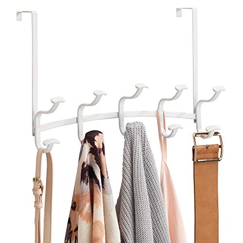 mDesign Decorative Metal Over Door 10 Hook Storage Organizer Rack - for Coats