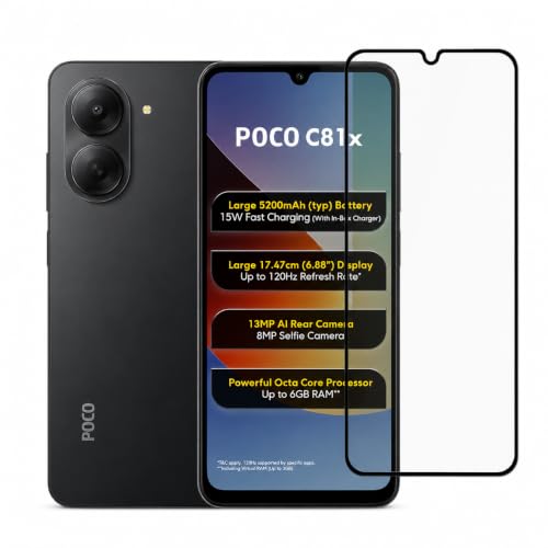 Image of Military-Grade Tempered Glass Screen Protector Compatible for POCO C81x with Edge to Edge Coverage and Easy Self Installation kit (Poco C81x)