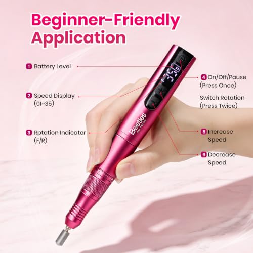 Image of Beetles Cordless Nail Drill Kit, 6 Drill Bit 35 Speed Electric Nail File | Rechargeable Nail File Drill for Gel Polish Acrylic Gel Extension Builder Removal,0-15000 RPM Beginner DIY Manicure Tools