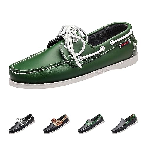 Men's Leather Fashion 2 Eye Boat Shoes,Lightweight Comfort Non-Slip Casual Driving Walking Moccasin Wendy Penny Loafers
