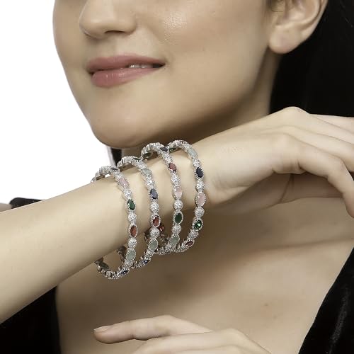 Rhodium-Plated American Diamond Bangles Set of 4 (2.6)