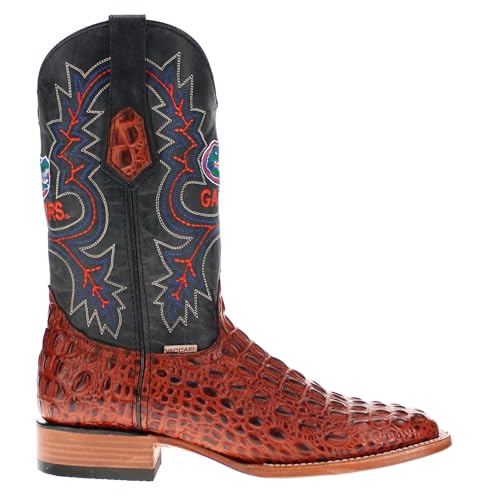 Vaccari Men's Jackson Genuine Hornback Alligator Print Leather & NCAA League Embroidery Broad Square Toe Cowboy Boots3