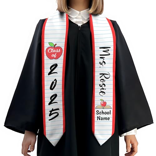 MonkeyVan Personalized Teacher Graduation Stole 2025,Custom Pencil Graduation Stole for Teachers,Class of 2025 Teacher Sash S293
