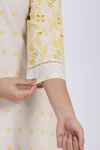 Image of W for Woman Embroidered Lace Cotton Blend Straight Kurta & Straight pant Set