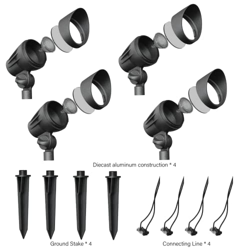 Venus Manufacturing 4 Pack Low Voltage Landscape Flood Light 5Watt Led Outdoor Landscape Lighting Kits 400 Lumen Black Waterproof Spotlights 12V 2700K Warm White Metal Tree Lights For Garden & Yard #TOP7