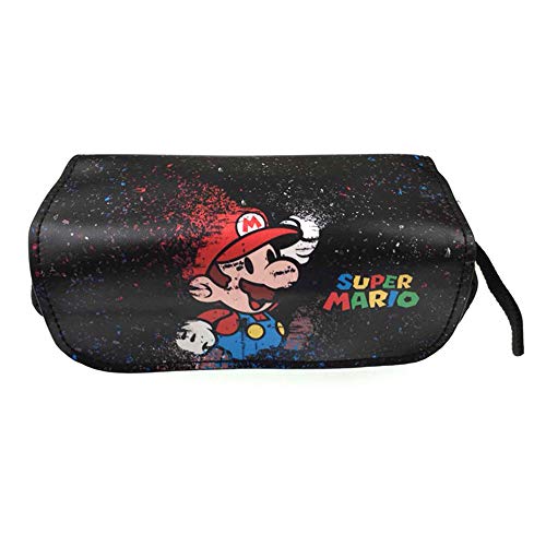 Bonamana - Estuche para lápices con impresión de Super Mario, estuche con dos compartimentos, anime, cosplay, para estudiantes, adolescentes, color Super Mario-A
