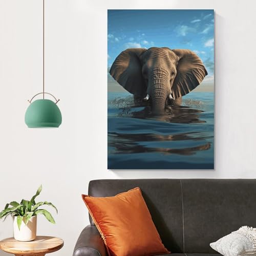 Toile éléphant assis dans l'eau pour une décoration intérieure inspirante - 4