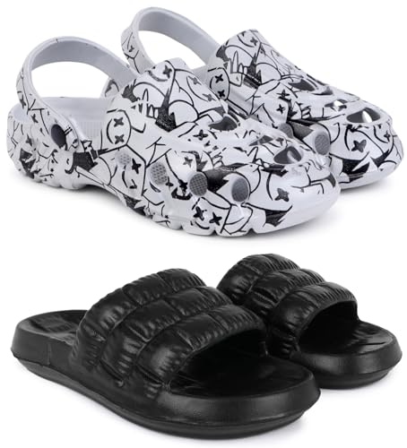 Image of Pampy Angel Combo Pack of 2 Slipper /Flip Flops /Slides /Clogs /Sandals with Adjustable Back Strap for Men (Cl-A-Smarti,Box)