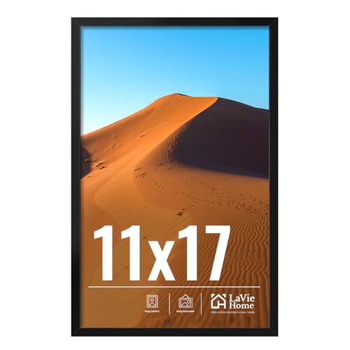 LaVie Home 11x17 Picture Frame for Wall Display, 11x17 Black Picture Frame with HD Plexiglas, 11 x 17 Poster Frame 1 Pack, Display Frame for Vertical or Horizontal, Classic Collection