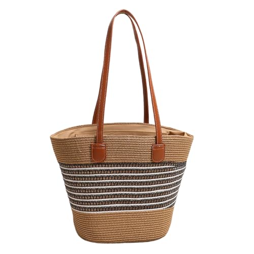 Sac en paille rond de grande capacité pour femmes avec fermeture éclair
