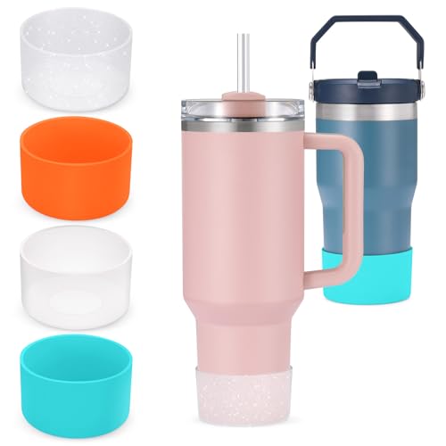 4 PCS for Stanley Boot, Silicone Bottom for Stanley Cup Boot Quencher Adventure 40oz&for Hydroflask Boot 12-24oz for Stanley Tumbler Accessories for Stanley Cup Accessories, Clear Shine Orange Blue