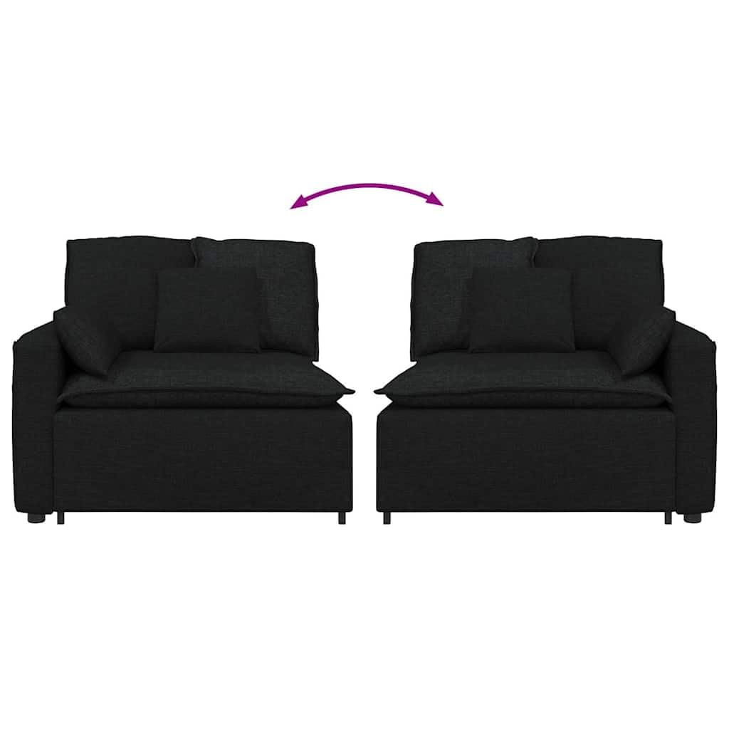 Sofá modular con reposabrazos y cojín, color negro, 100 cm de ancho del asiento, estructura de metal, para salón, salón y salón, combinable de forma flexible