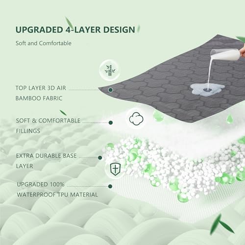 Queen Size Waterproof Mattress Protector, 40% Rayon Derived from Bamboo Grey Mattress Pad Cover, 3D Air Fabric Breathable Mattress Pad Fitted with Deep Pocket 6